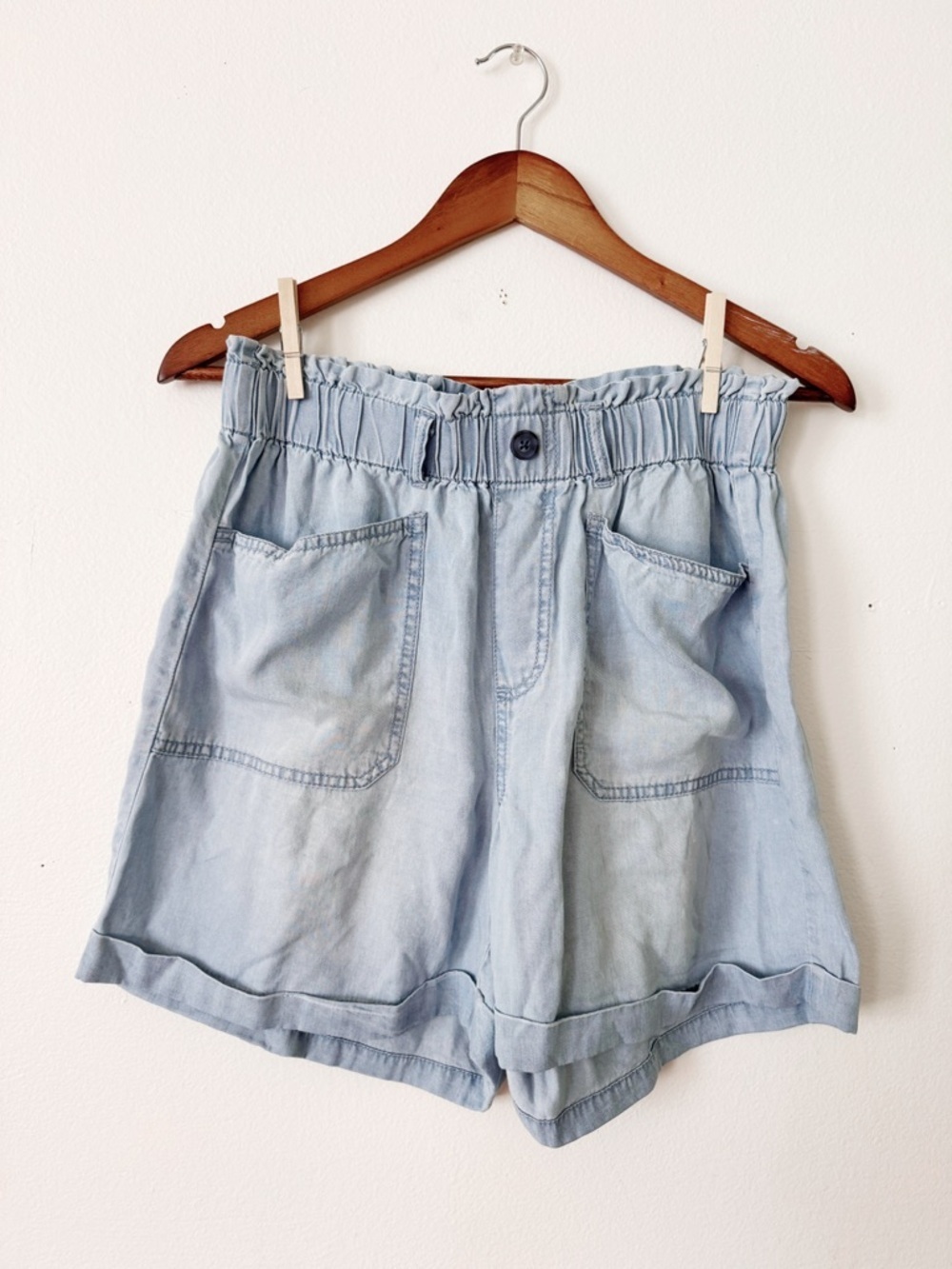 Westbound Light Blue High-Waist Paperbag Denim Shorts medium